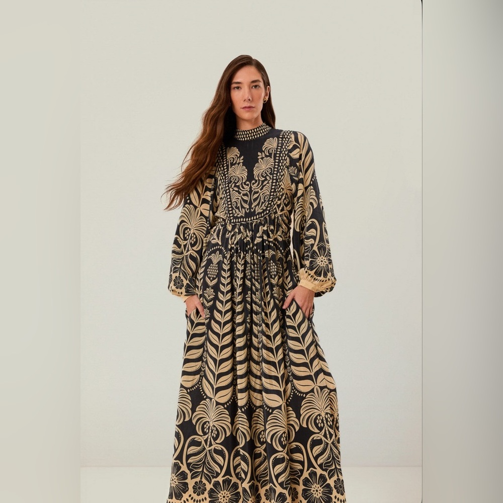 FARM Rio Black and Beige Maxi Dress with Botanical Print - Picture 3 of 9